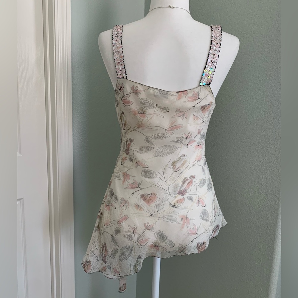 Vintage Max Studio Elegant Floral Top Embellished Straps Silk Sequins Size M - Picture 4 of 9